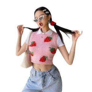 Shein S strawberry cropped‎ sweater vest